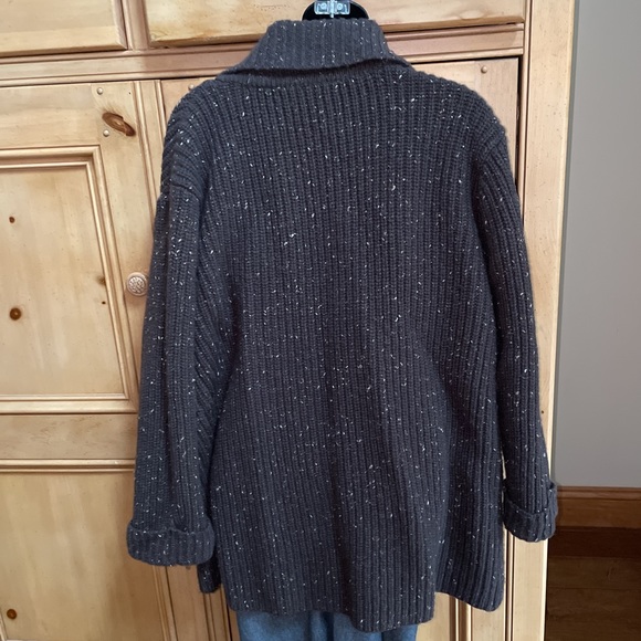 J. Jill Medium M Brown Sweater Jacket Cozy Warm Safety Pin Closure - Picture 3 of 6